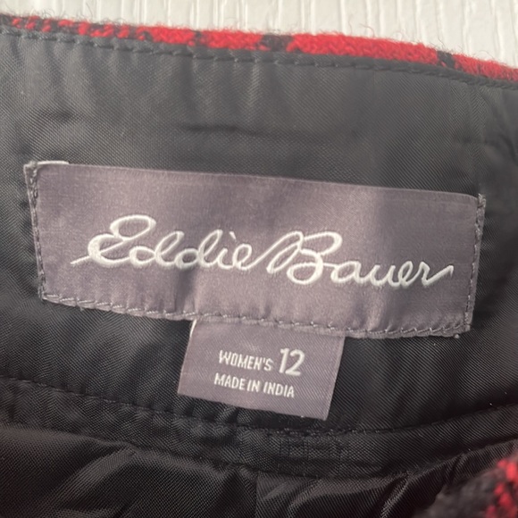 Eddie Bauer Red and Black plaid Wool blend fully lined skirt - Picture 3 of 5